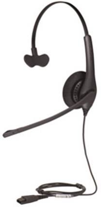 Ein schwarzes, einohriges Headset mit Mikrofon und Kabel. Ideal für Telefonanrufe in Büro- oder Callcenter-Umgebungen.