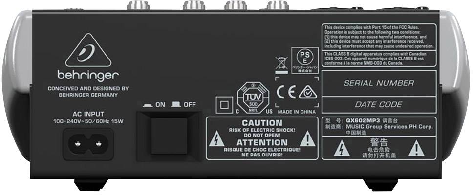 Behringer XENYX QX602MP3 Konsolen-Mischpult Anzahl Kanäle:6 USB-Anschluss