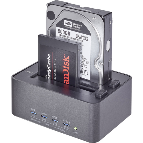 USB 3.2 Gen 1 (USB 3.0) SATA 2 Port Festplatten-Dockingstation mit Clone-Funktion, mit Erase-Funktion