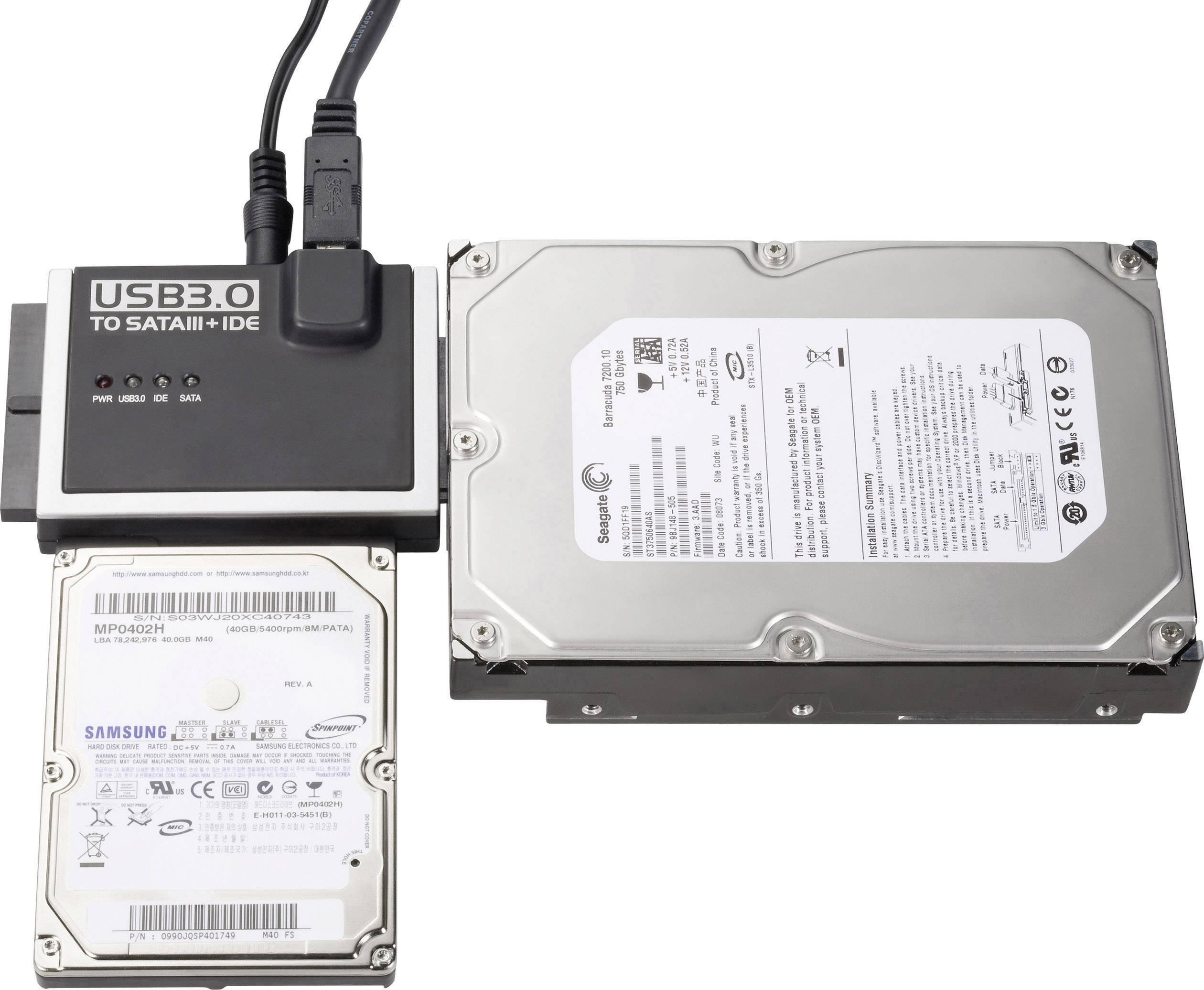 USB 3.2 Gen 1 (USB 3.0) Konverter [1x USB 3.2 Gen 1 Stecker A (USB 3.0) - 1x IDE-Buchse 40pol., IDE-Buchse 44pol., SATA-Kombi-Stecker 7+15pol.] 1.20