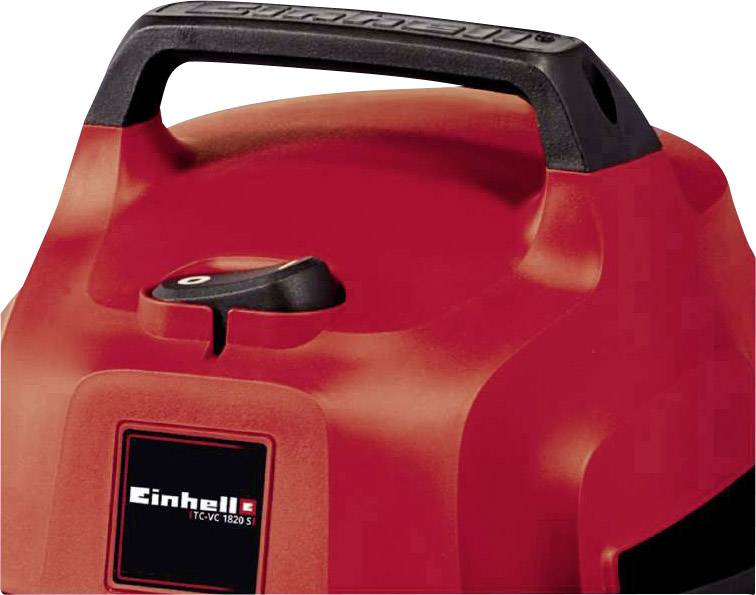 Roter Griff eines Einhell-Gerätes, vermutlich ein Staubsauger oder Reinigungsgerät, mit Einhell-Logo auf der Vorderseite.