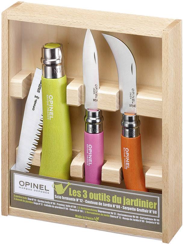 Opinel 254274 Gärtnermesser-Set mit Aufbewahrungsbox Grün, Rosa, Orange, Chrom