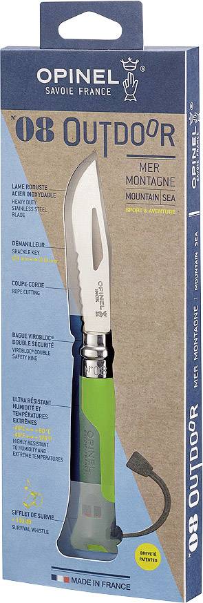 Opinel N°08 Outdoor 254311 Outdoormesser mit Fangriemen Grün