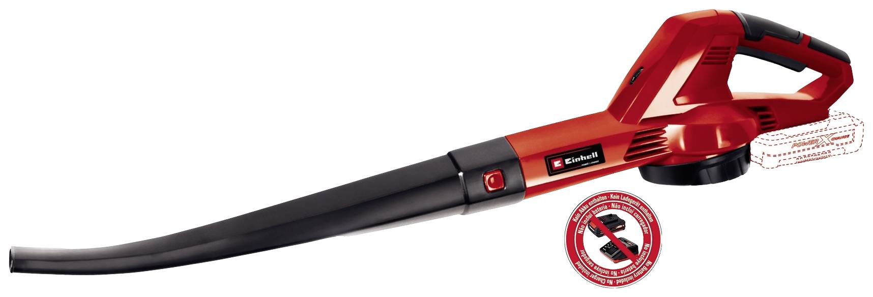 Einhell Laubbläser in Rot-Schwarz, geeignet zum Entfernen von Laub und Schmutz. Leichtes, handliches Design für einfache Bedienung.
