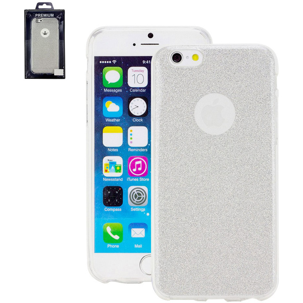 Perlecom Backcover Apple iPhone 6, iPhone 6S Silber, Glitzereffekt