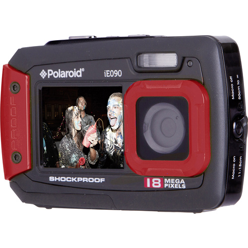 Polaroid iE090 Digitalkamera 18 Mio. Pixel Schwarz-Rot Unterwasserkamera, Staubgeschützt, Frontdisp