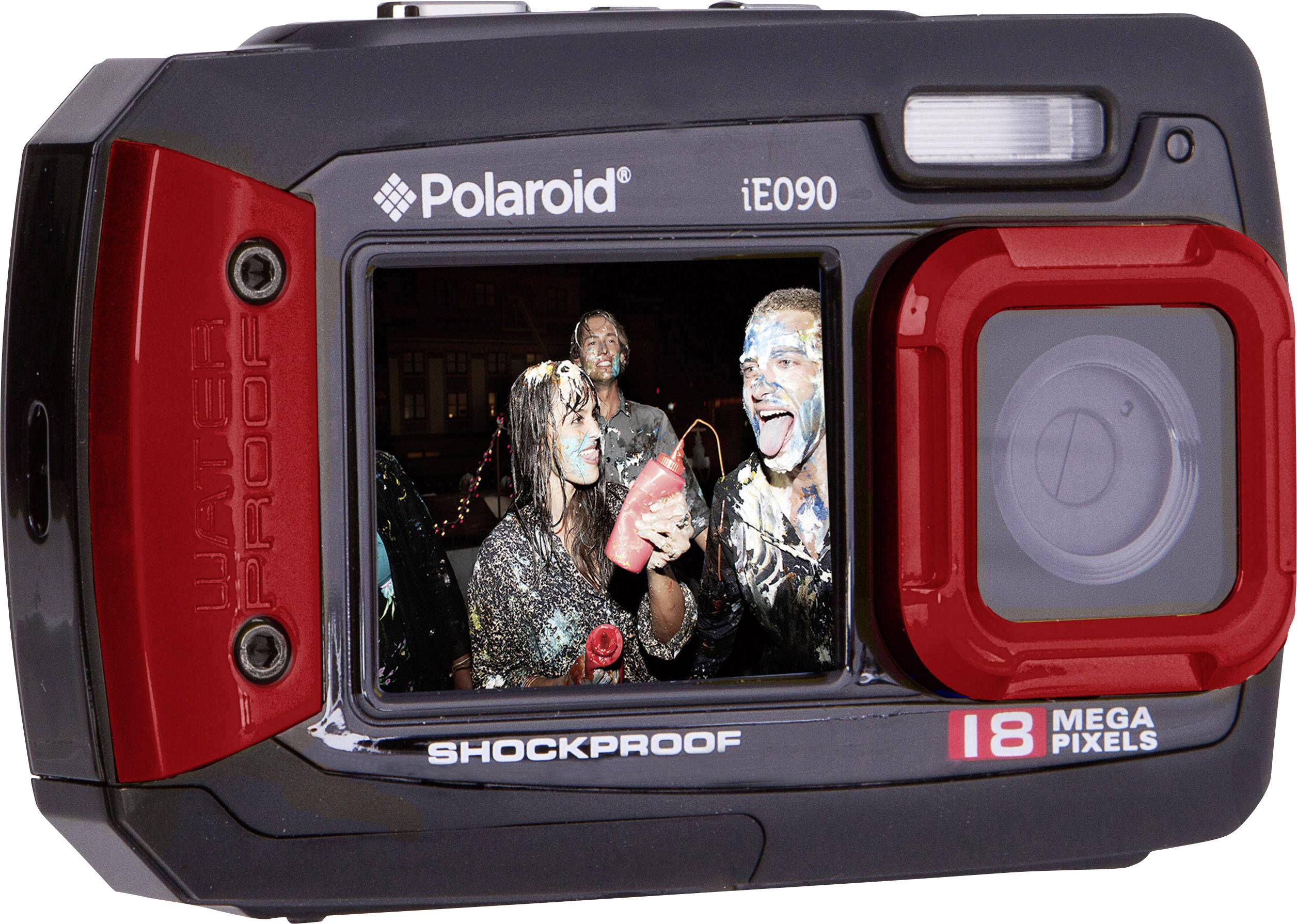 Polaroid iE090 Digitalkamera 18 Mio. Pixel Schwarz-Rot Unterwasserkamera, Staubgeschützt, Frontdisplay