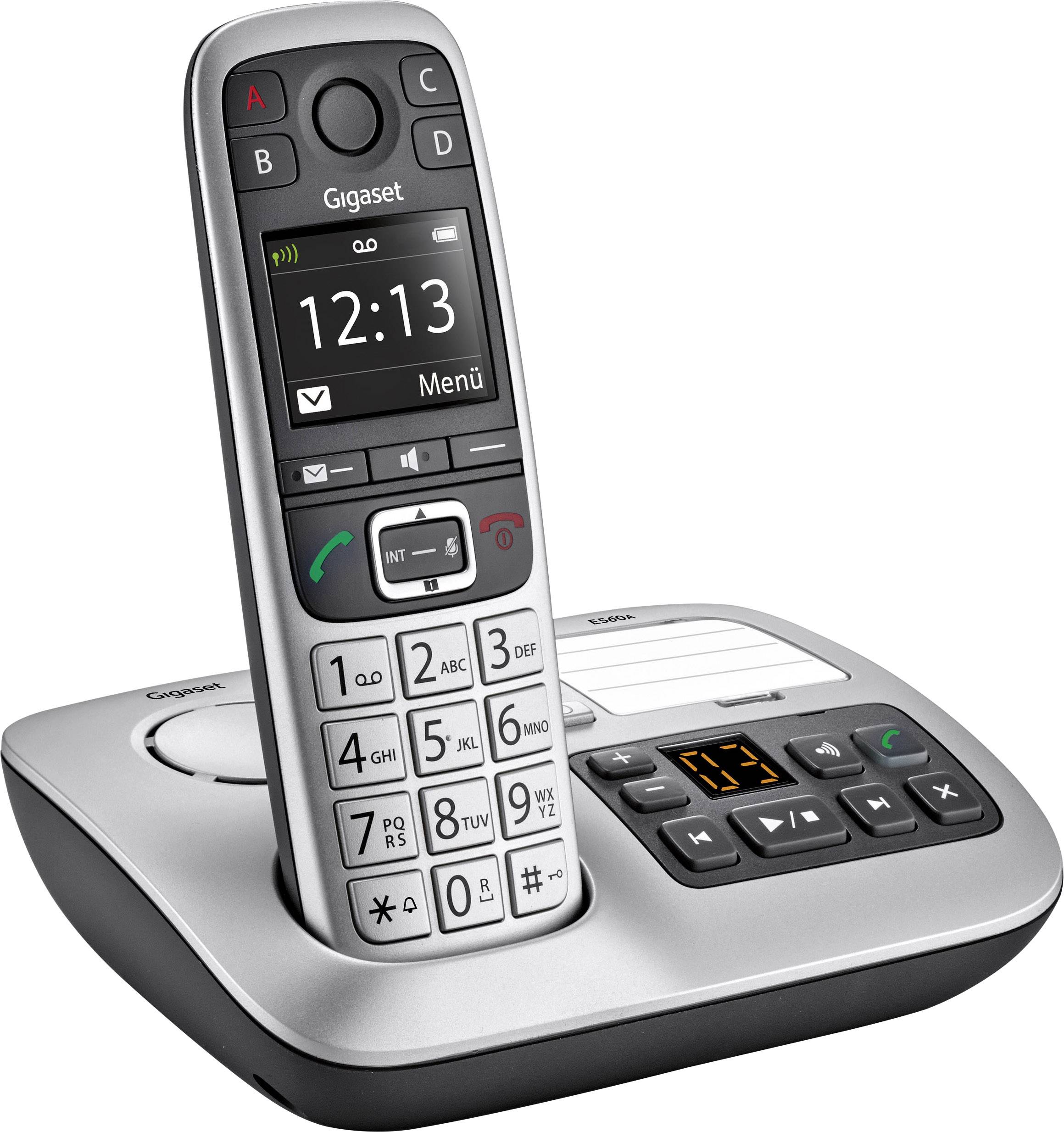 Gigaset E560A DECT/GAP Schnurloses Telefon analog Anrufbeantworter, Freisprechen, Optische Anrufsignalisierung Platin