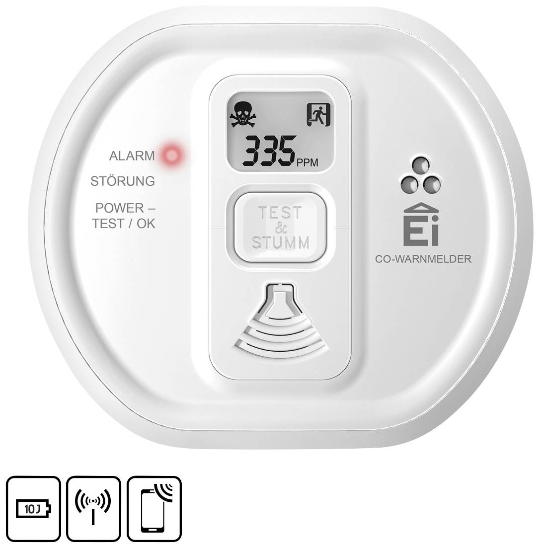Ei Electronics i-serie Kohlenmonoxid-Melder inkl. 10 Jahres-Batterie batteriebetrieben detektiert K