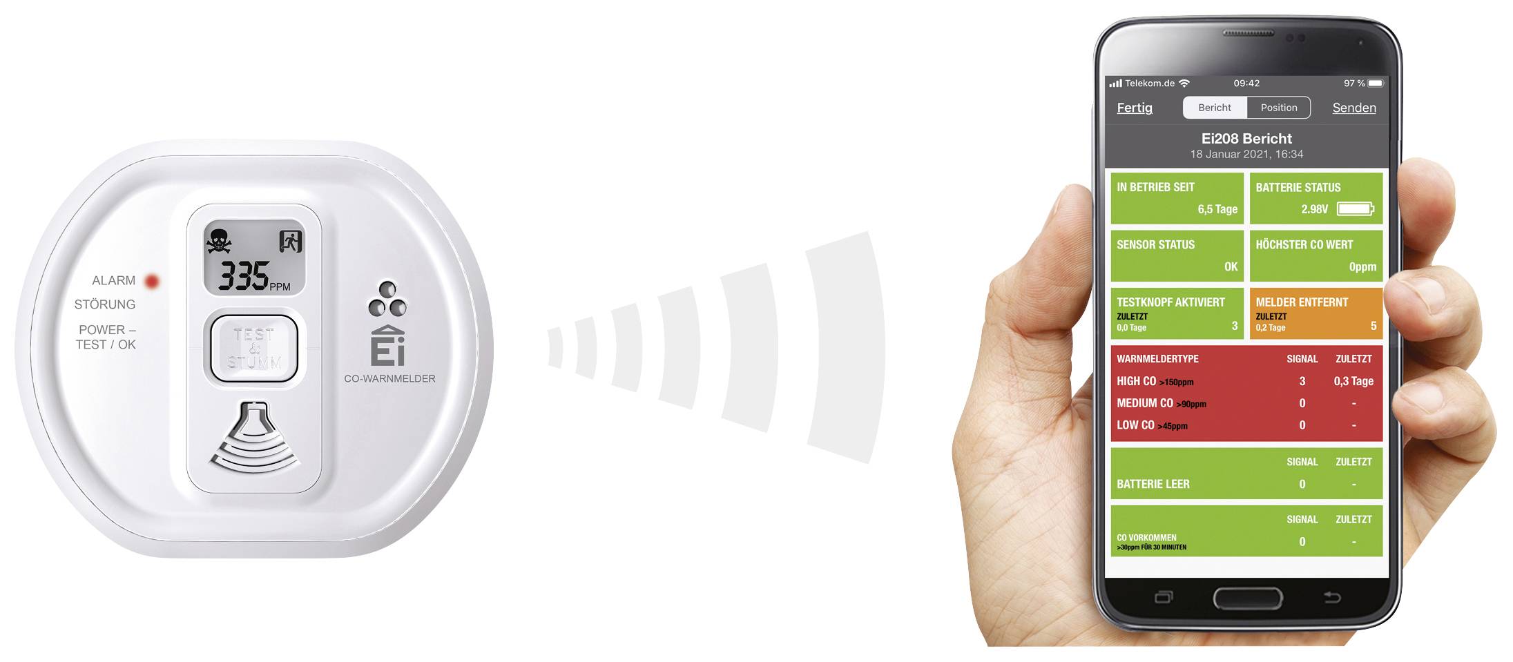 Ei Electronics i-serie Kohlenmonoxid-Melder inkl. 10 Jahres-Batterie batteriebetrieben detektiert Kohlenmonoxid