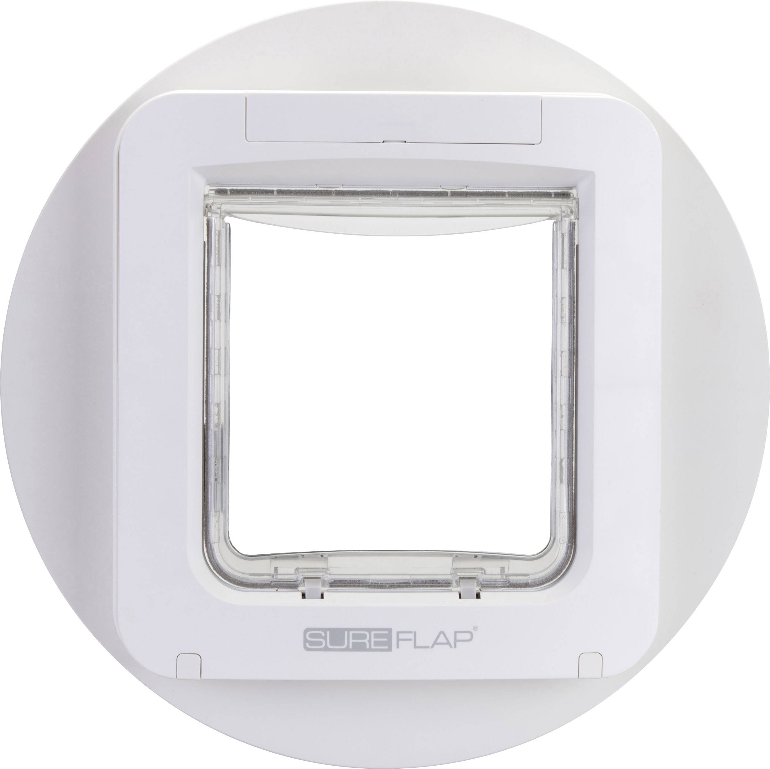 Katzenklappe mit Mikrochip-Erkennung von SureFlap in weiß.