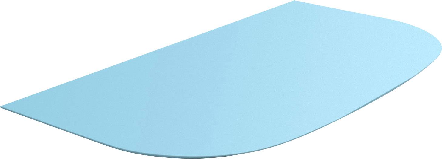 Eine hellblaue, rechteckige Bodenmatte mit abgerundeten Ecken, ausgerichtet auf einem weißen Hintergrund.
