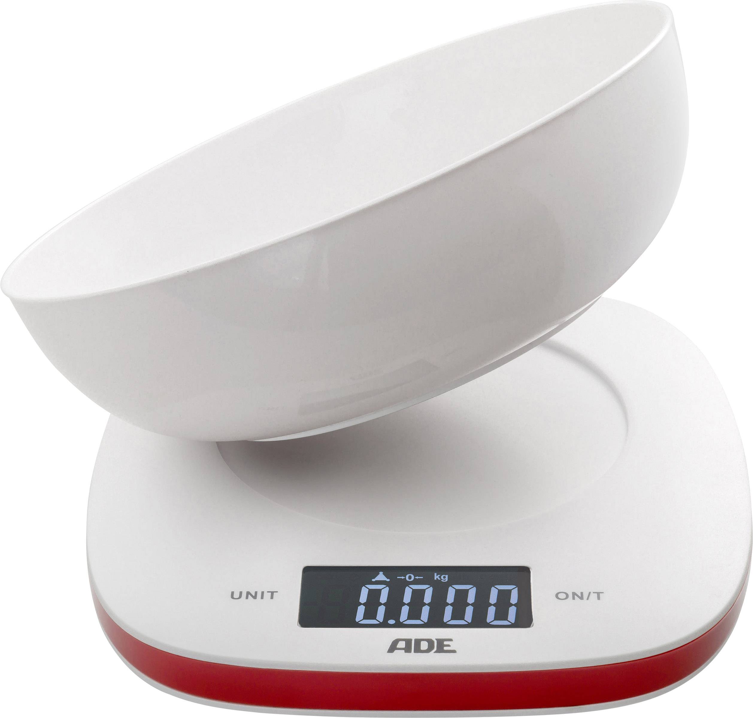 ADE KE 1412 Amelie Küchenwaage digital, mit Messschale Wägebereich (max.)=5kg Weiß, Rot