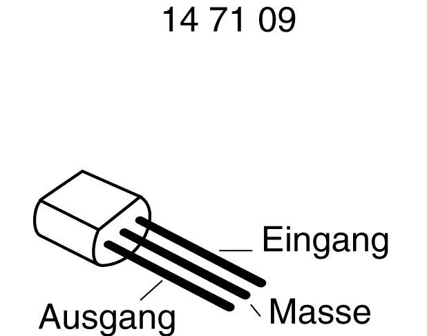 Elektrisches Bauteil mit drei Anschlüssen: Eingang, Ausgang und Masse. Nummer oben: 14 71 09.
