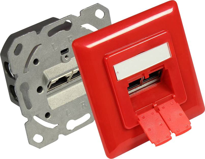 Good Connections GC-N0051R Netzwerkdose Unterputz Einsatz mit Zentralplatte und Rahmen CAT 6a 2 Port Verkehrsrot