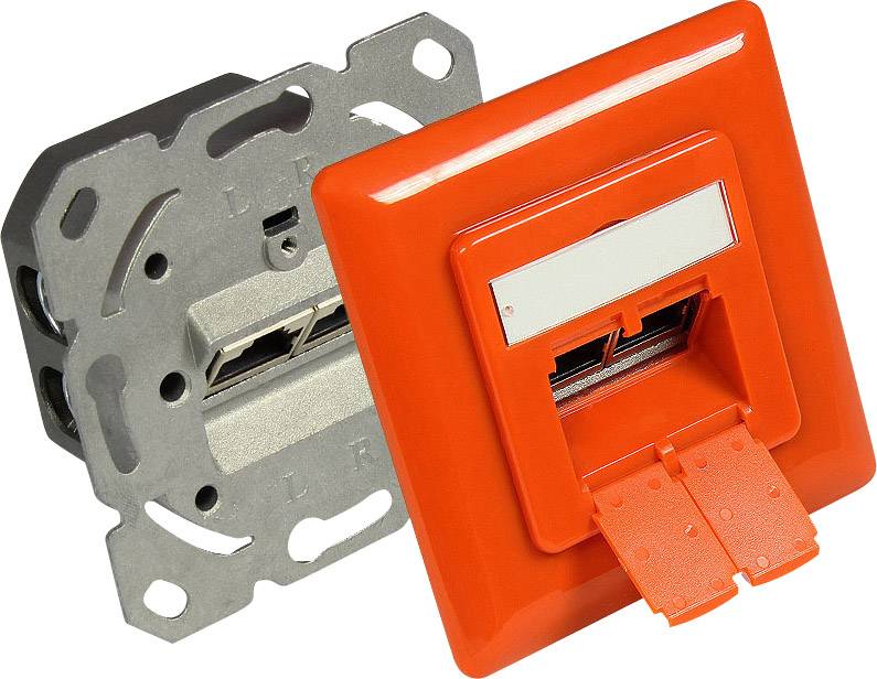 Good Connections GC-N0051O Netzwerkdose Unterputz Einsatz mit Zentralplatte und Rahmen CAT 6a 2 Port Reinorange