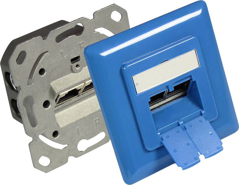 Good Connections GC-N0051B Netzwerkdose Unterputz Einsatz mit Zentralplatte und Rahmen CAT 6a 2 Port Himmelblau