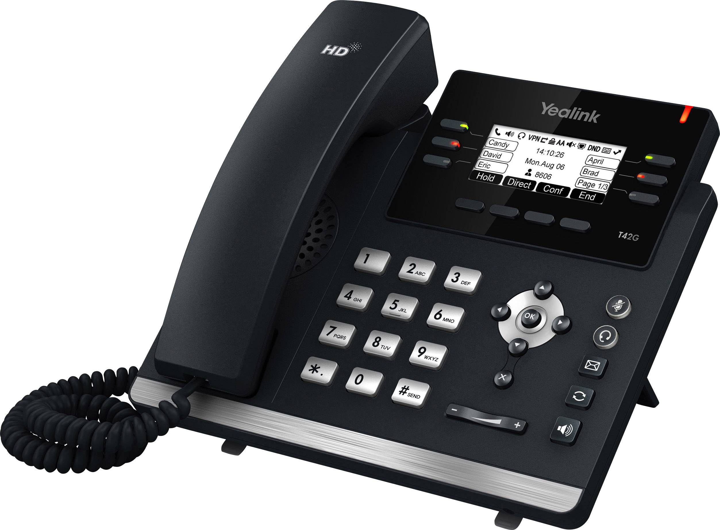 Yealink SIP-T42G Schnurgebundenes Telefon, VoIP Freisprechen, Headsetanschluss Farb-TFT/LCD Schwarz