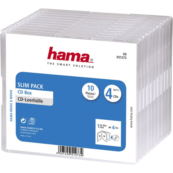 Hama CD Hülle Slim 00051273 4 CDs/DVDs/Blu-rays Transparent Polystyrol 10St.