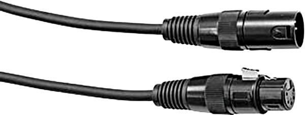 Schwarzes XLR-Kabel mit männlichen und weiblichen Steckern, verwendet zur Audioübertragung in professionellen Sound-Systemen.