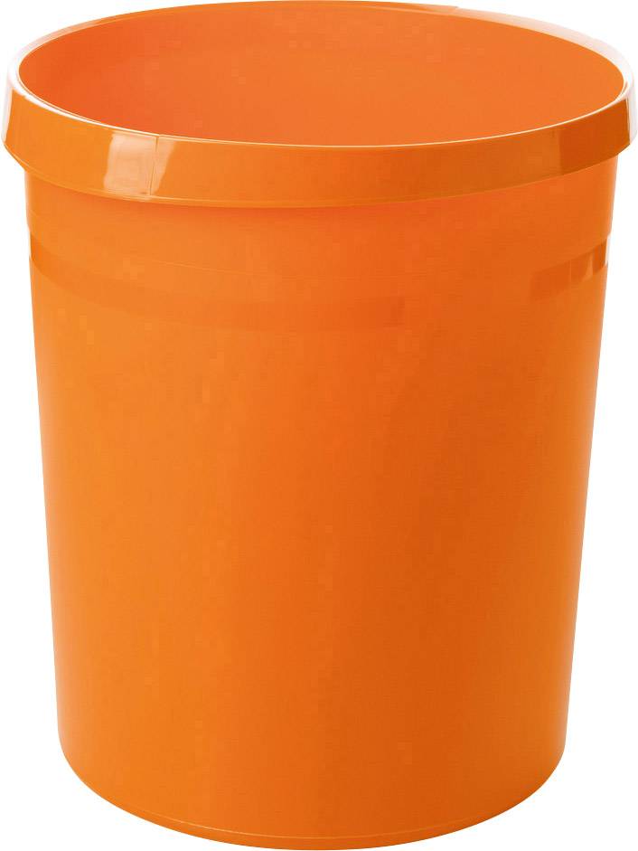 Ein großer, einfarbig orangefarbener Plastikeimer ohne sichtbare Markierungen oder Verzierungen.