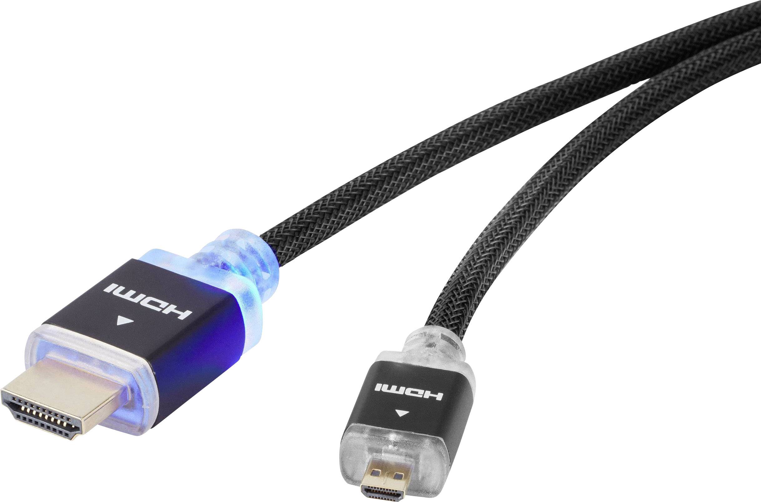 SpeaKa Professional HDMI Anschlusskabel  5.00 m Schwarz SP-5938052 Audio Return Channel, vergoldete Steckkontakte, gesleeved, mit LED, Ultra HD (4k) H