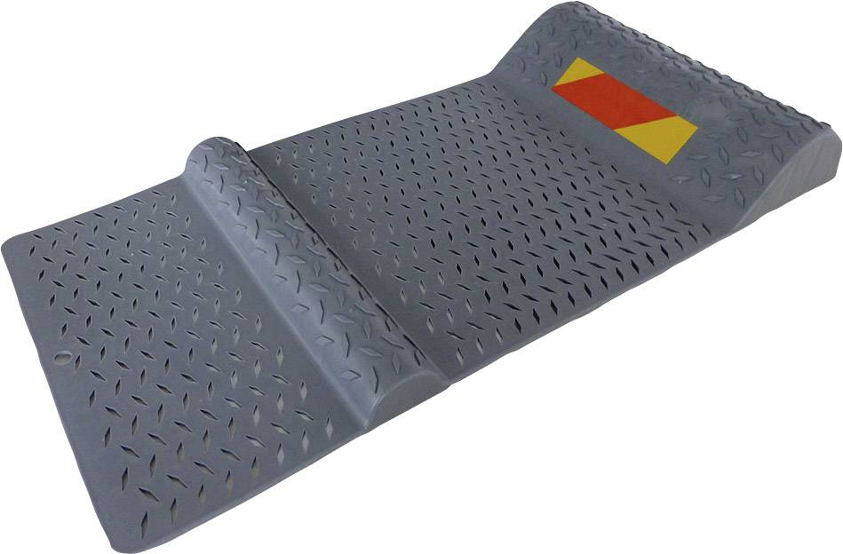 Graue Kabelschwelle mit rutschfester Oberfläche und gelborangefarbenem Markierungsstreifen für erhöhte Sichtbarkeit.