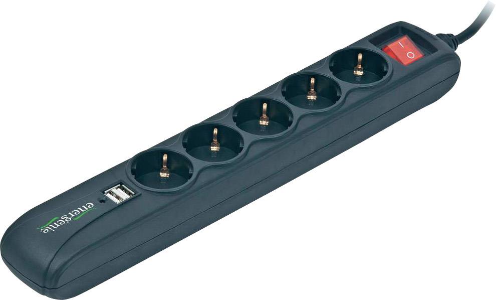 Gembird SPG5-U2-5 Steckdosenleiste mit Schalter 5fach Schwarz Schutzkontakt 1 St.