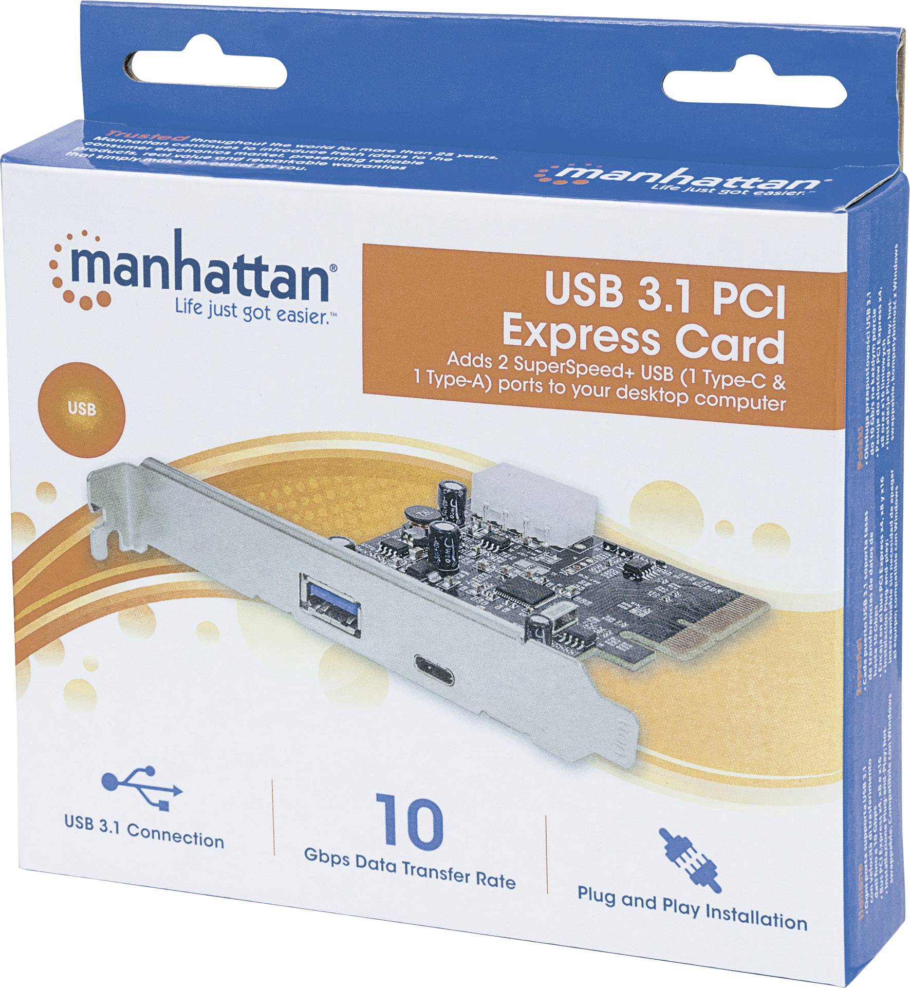 Manhattan 151757 2 Port USB 3.1-Controllerkarte USB-A, USB-C™ PCIe