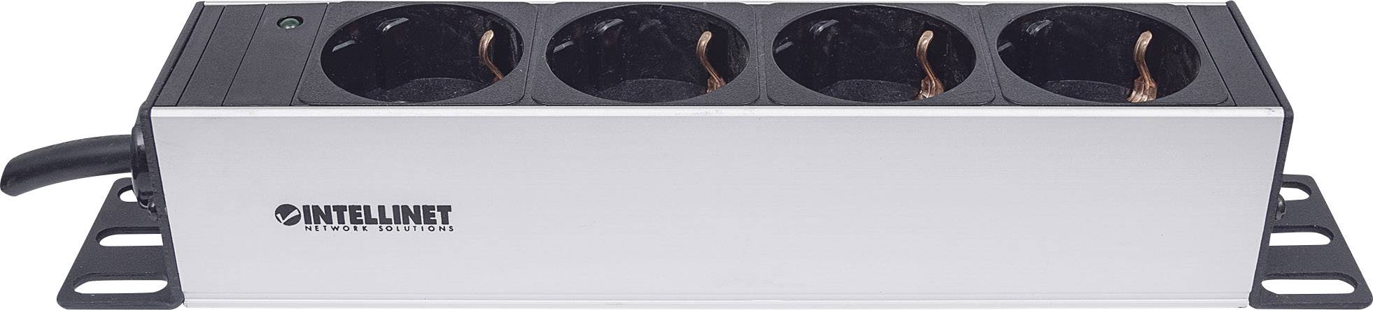 Intellinet 714020 10 Zoll Netzwerkschrank-Steckdosenleiste inkl. 2 Metallhalterungen für 10" Schränke Aluminium, Schwarz