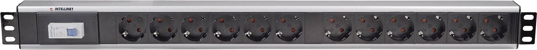 Intellinet 711449 19 Zoll Netzwerkschrank-Steckdosenleiste Schutzkontaktsteckdose mit Schalter Aluminium, Schwarz