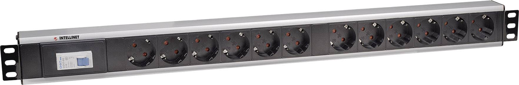 Intellinet 711449 19 Zoll Netzwerkschrank-Steckdosenleiste Schutzkontaktsteckdose mit Schalter Aluminium, Schwarz