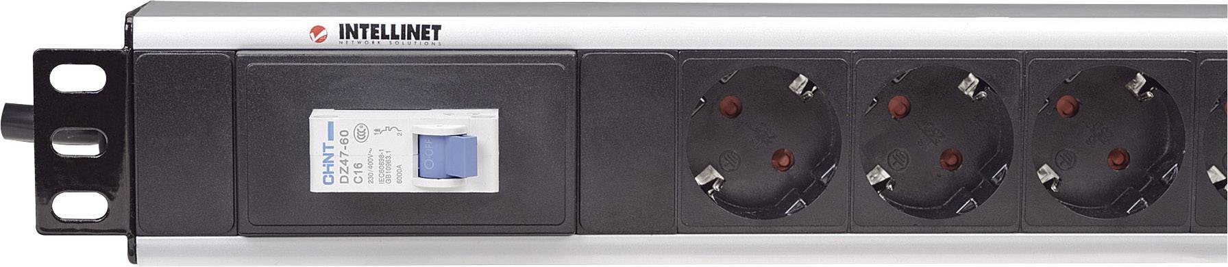 Intellinet 711449 19 Zoll Netzwerkschrank-Steckdosenleiste Schutzkontaktsteckdose mit Schalter Aluminium, Schwarz
