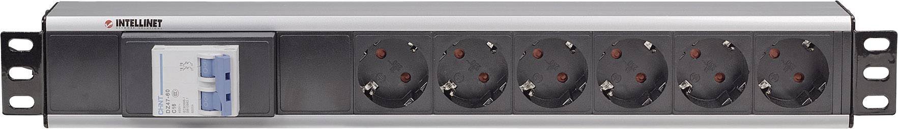 Intellinet 711432 19 Zoll Netzwerkschrank-Steckdosenleiste 1.5 HE Schutzkontaktsteckdose mit Schalter Aluminium, Schwarz