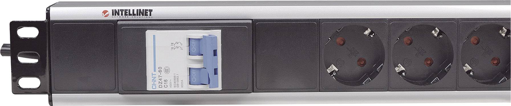 Intellinet 711432 19 Zoll Netzwerkschrank-Steckdosenleiste 1.5 HE Schutzkontaktsteckdose mit Schalter Aluminium, Schwarz