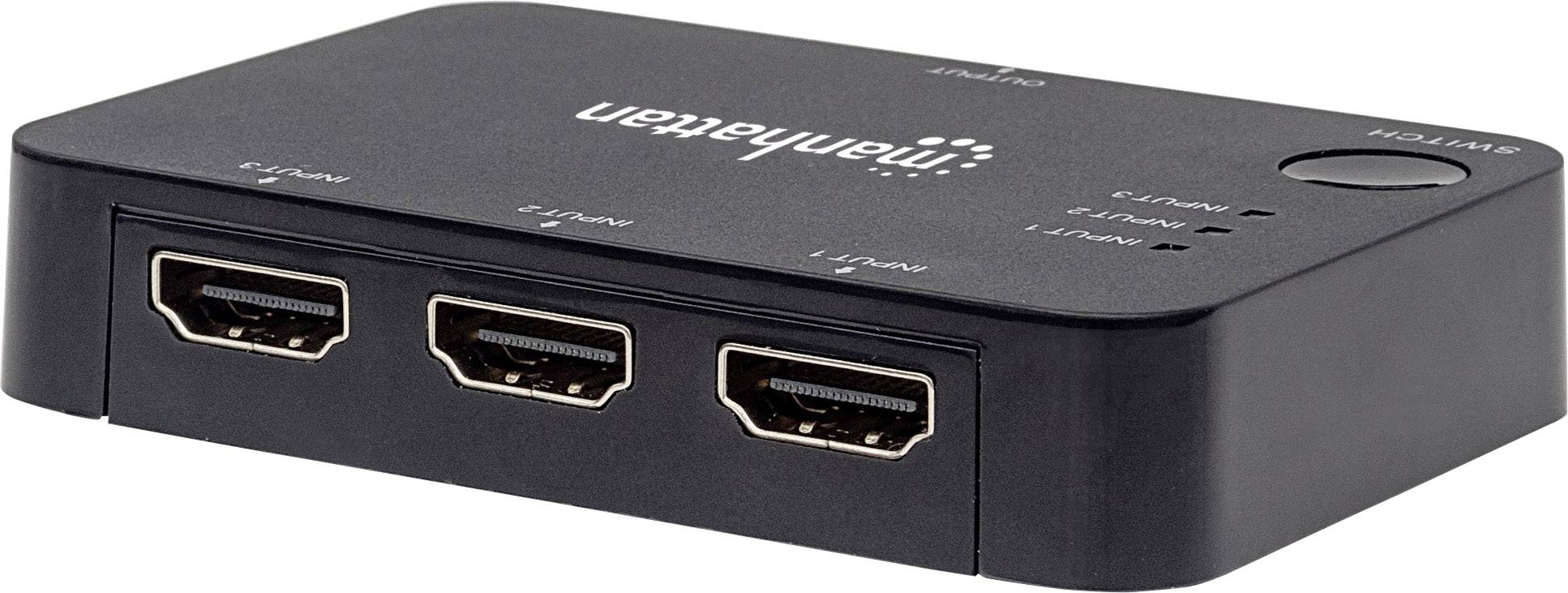 Manhattan 3 Port HDMI-Switch 3D-Wiedergabe möglich, LED-Anzeige, Ultra HD-fähig, mit Fernbedienung, mit Status-LEDs, vergoldete Steckkontakte 4096