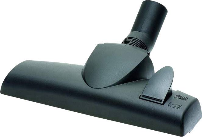 Eine schwarze Staubsaugerdüse mit rundem Anschluss und flachem, breiten Kopf. Sie ist für die Bodenreinigung konzipiert.