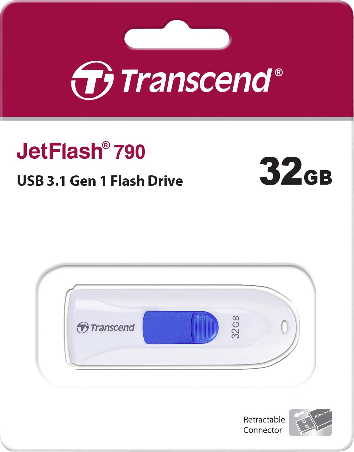 Transcend JetFlash® 790 USB-Stick 32GB Weiß, Blau TS32GJF790W USB-C® (USB 3.1 Gen 1)