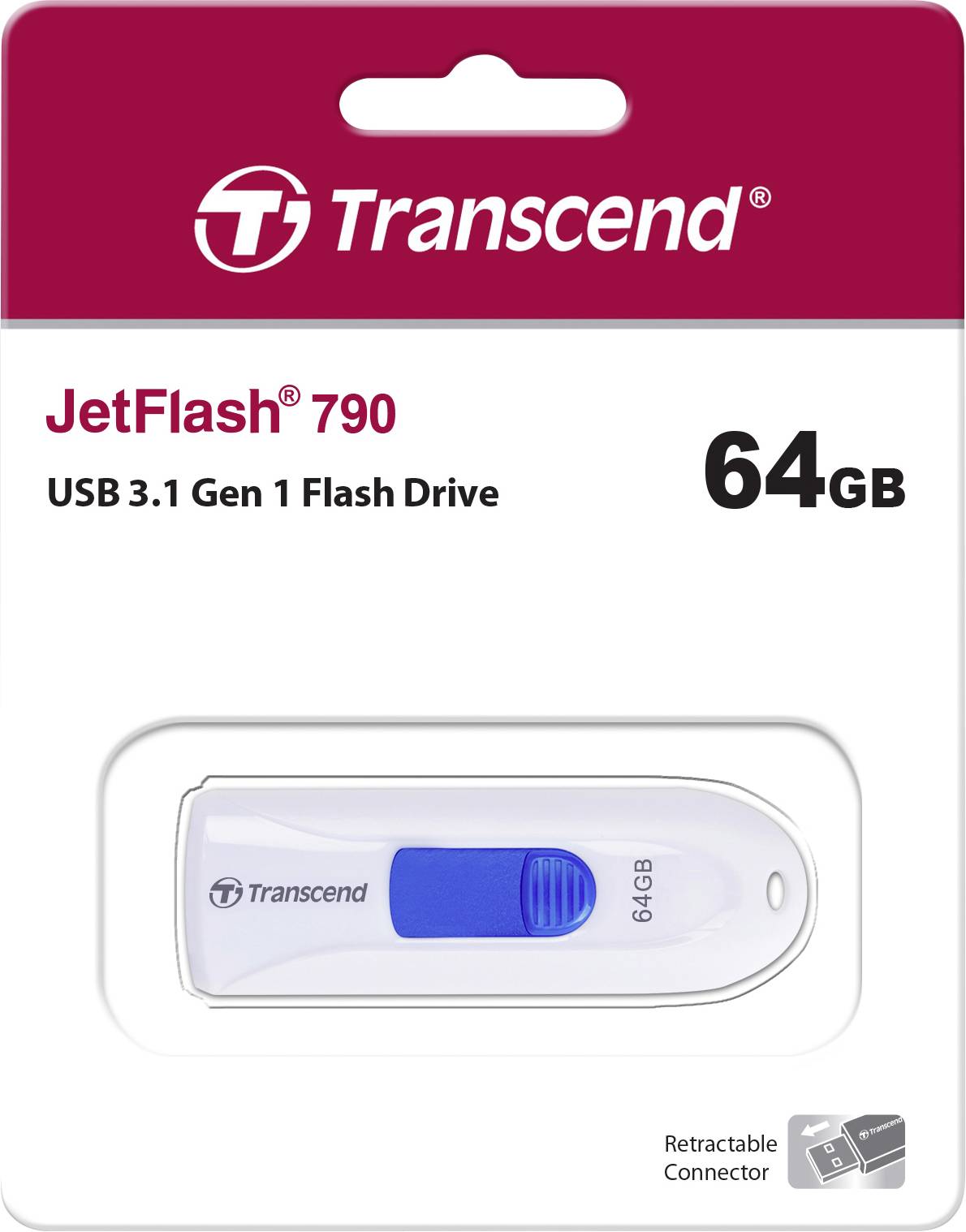 Transcend JetFlash® 790 USB-Stick 64 GB Weiß, Blau TS64GJF790W USB-A (USB 3.1 Gen 1)