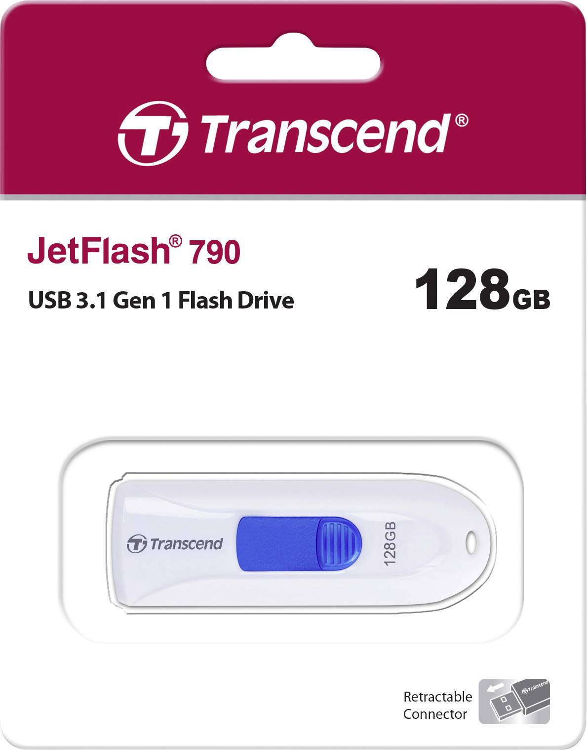 Transcend JetFlash® 790 USB-Stick 128 GB Weiß, Blau TS128GJF790W USB 3.2 Gen 2 (USB 3.1)