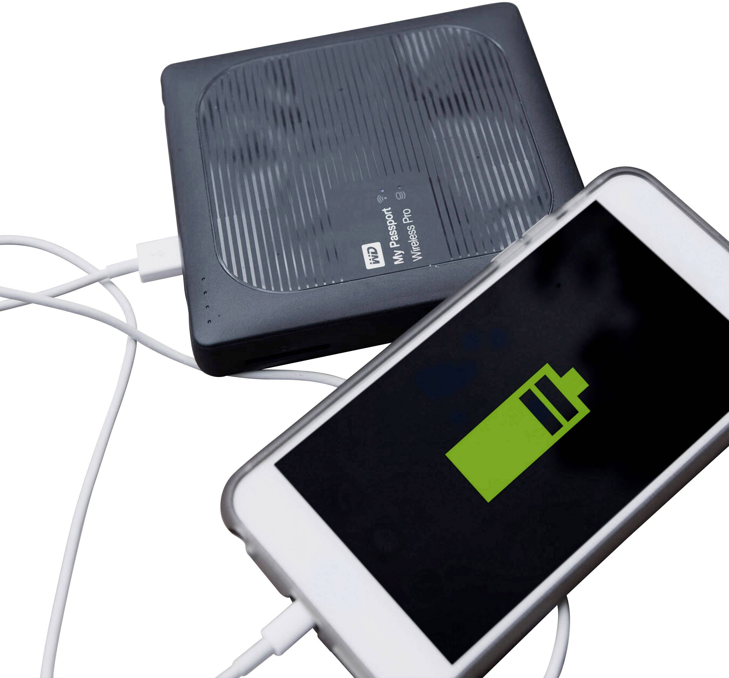 WD My Passport Wireless Pro 4 TB WLAN-Festplatte USB 2.0, USB 3.2 Gen 1 (USB 3.0), Kartenleser, WLAN 802.11 b/g/n/ac Schwarz WDBSMT0040BBK-EESN