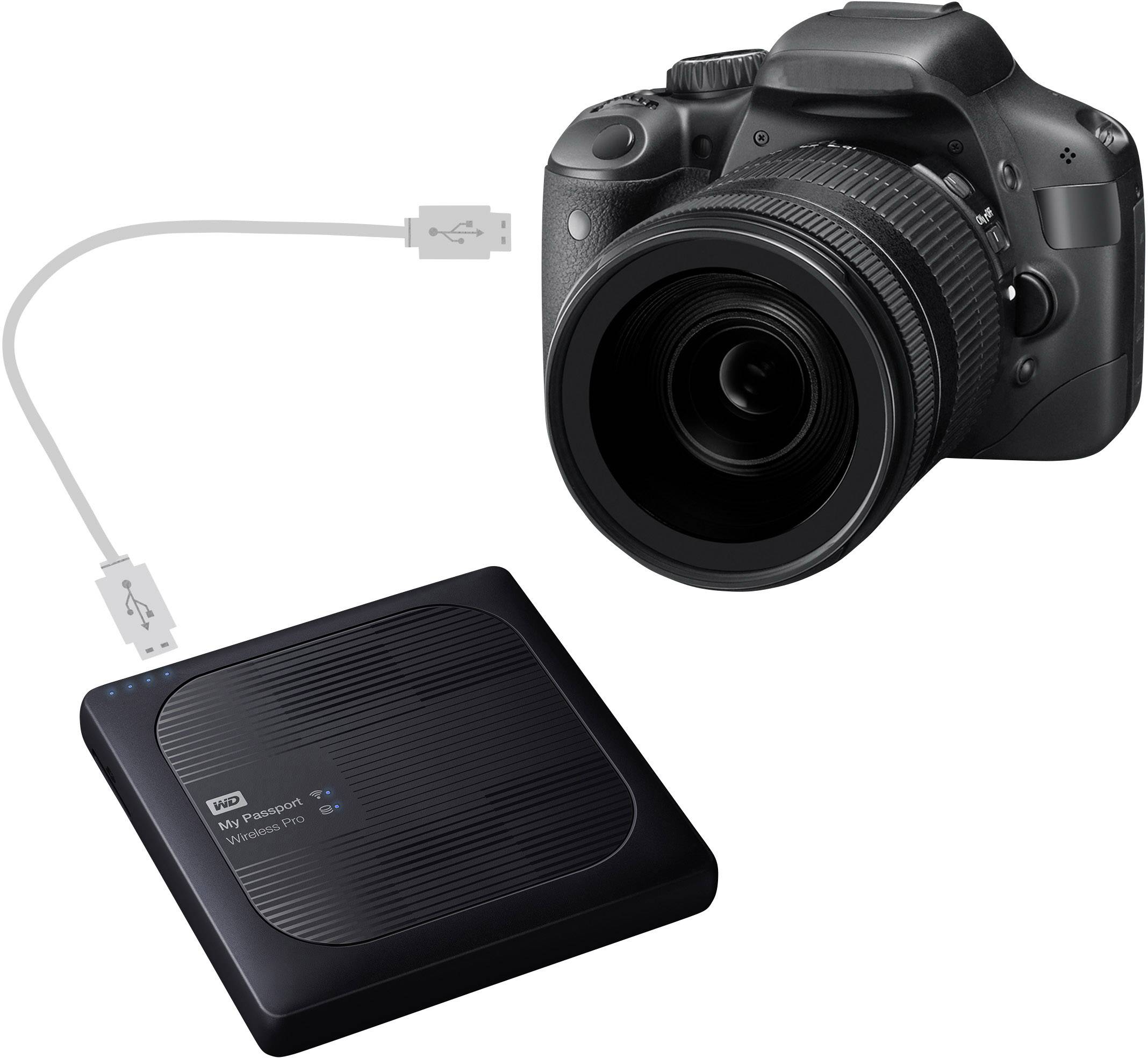 WD My Passport Wireless Pro 4 TB WLAN-Festplatte USB 2.0, USB 3.2 Gen 1 (USB 3.0), Kartenleser, WLAN 802.11 b/g/n/ac Schwarz WDBSMT0040BBK-EESN