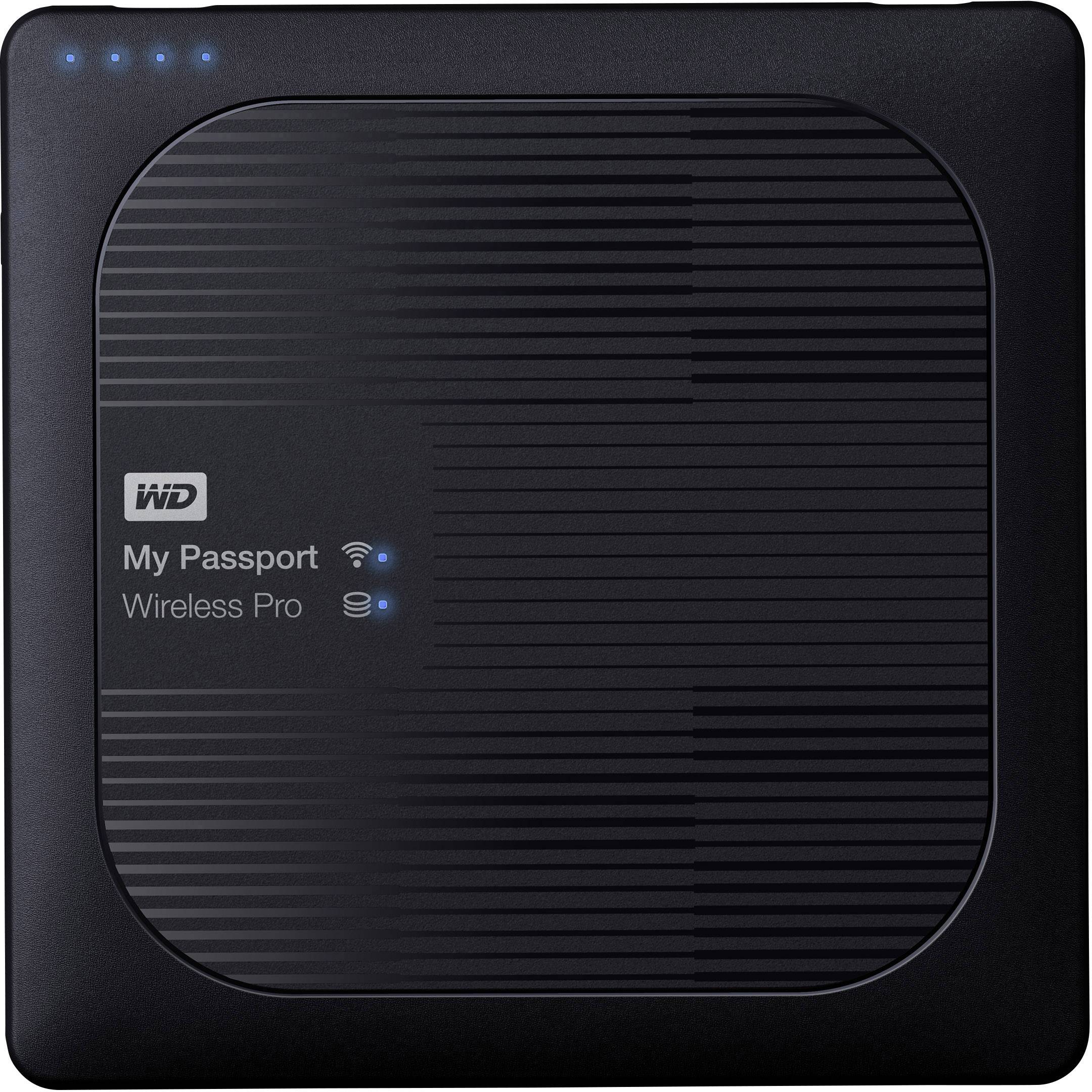 WD My Passport Wireless Pro 3 TB WLAN-Festplatte USB 2.0, USB 3.2 Gen 1 (USB 3.0), Kartenleser, WLAN 802.11 b/g/n/ac Schwarz WDBSMT0030BBK-EESN