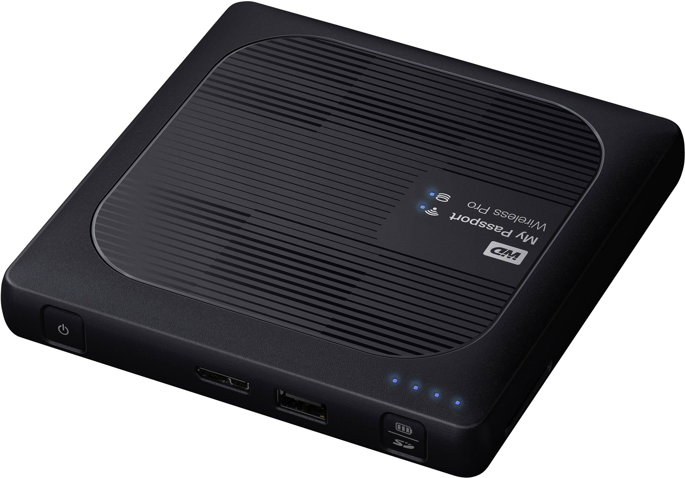 WD My Passport Wireless Pro 4 TB WLAN-Festplatte USB 2.0, USB 3.2 Gen 1 (USB 3.0), Kartenleser, WLAN 802.11 b/g/n/ac Schwarz WDBSMT0040BBK-EESN