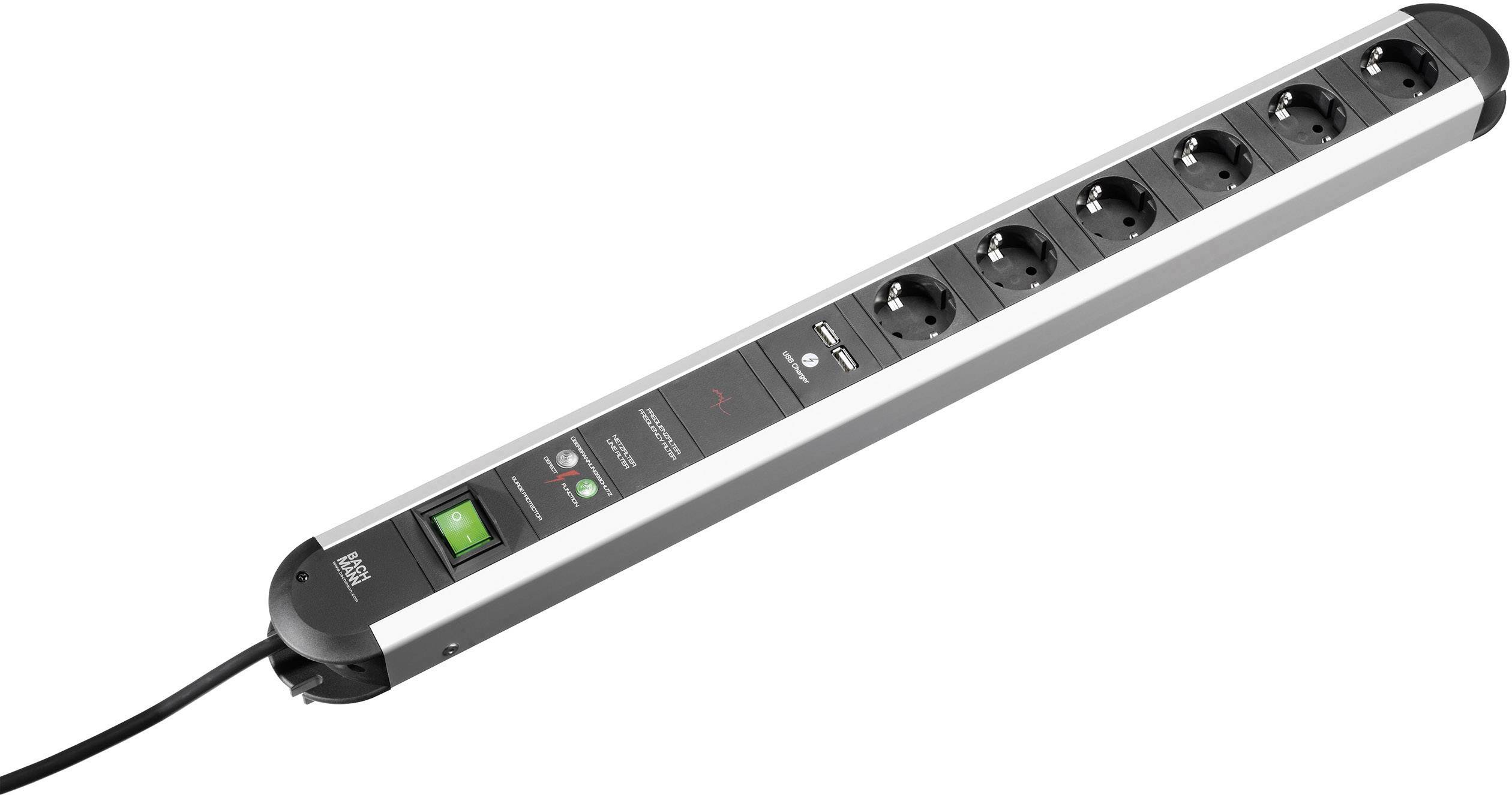 Bachmann 331.055 Überspannungsschutz-Steckdosenleiste 6fach Schwarz, Aluminium Schutzkontakt 1 St.