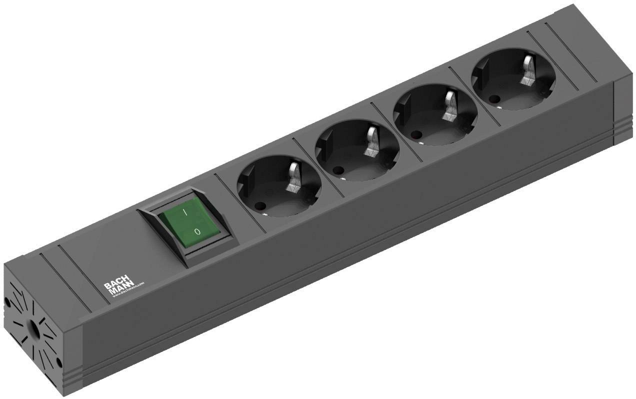 Bachmann 420.0012 Steckdosenleiste mit Schalter 4fach Schwarz Schutzkontakt 1St.