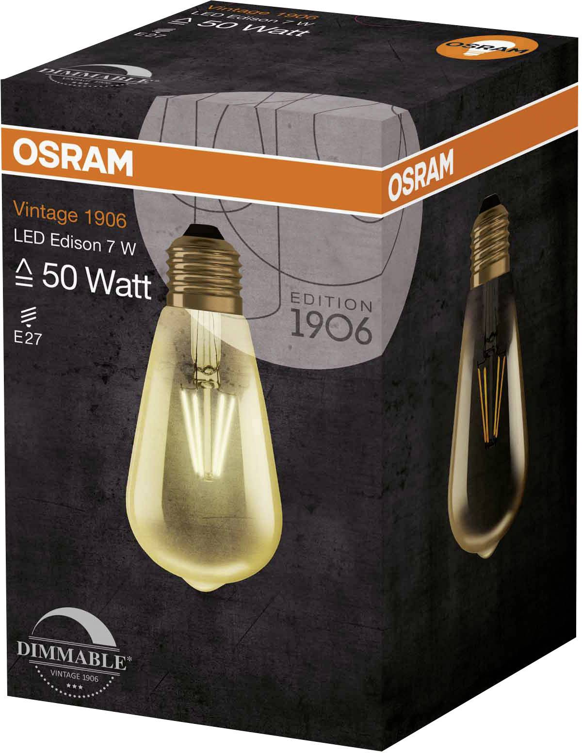OSRAM 4052899972360 LED EEK E (A - G) E27 Kolbenform 6.5 W = 55 W Warmweiß (Ø x L) 64 mm x 143 mm dimmbar, Filament 1 St.