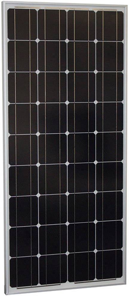 Ein Solarmodul mit rechteckigen, dunkelblauen Solarzellen in einem weißen Rahmen. Es dient der Umwandlung von Sonnenlicht in Strom.