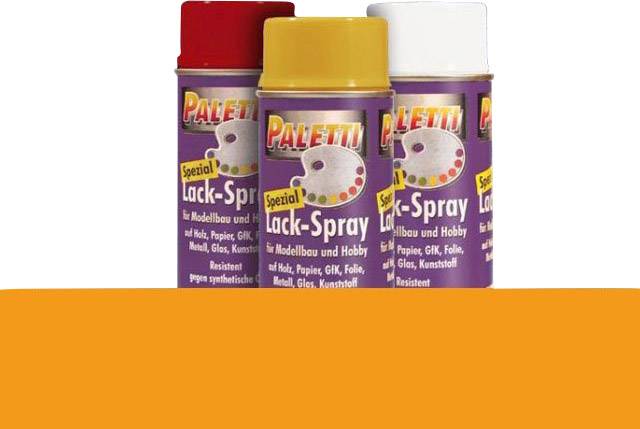 'Drei Dosen Lackspray in Rot, Weiß und Gelb mit Etikett 