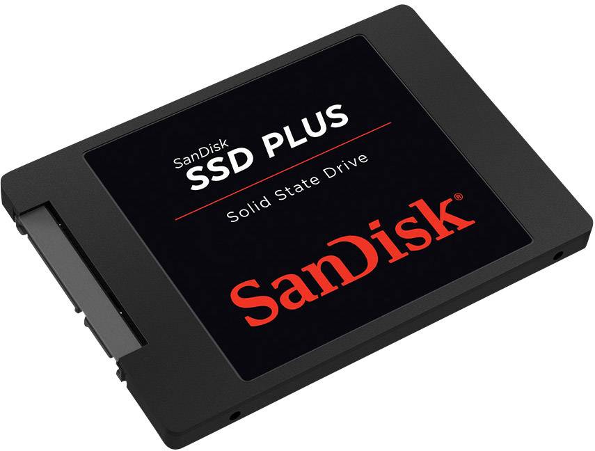 Festplattenlaufwerk mit der Aufschrift 'SanDisk SSD PLUS Solid State Drive'.
